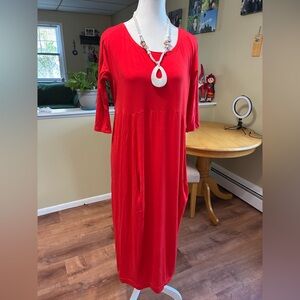 Chic Mid- Sleeve Red Dress